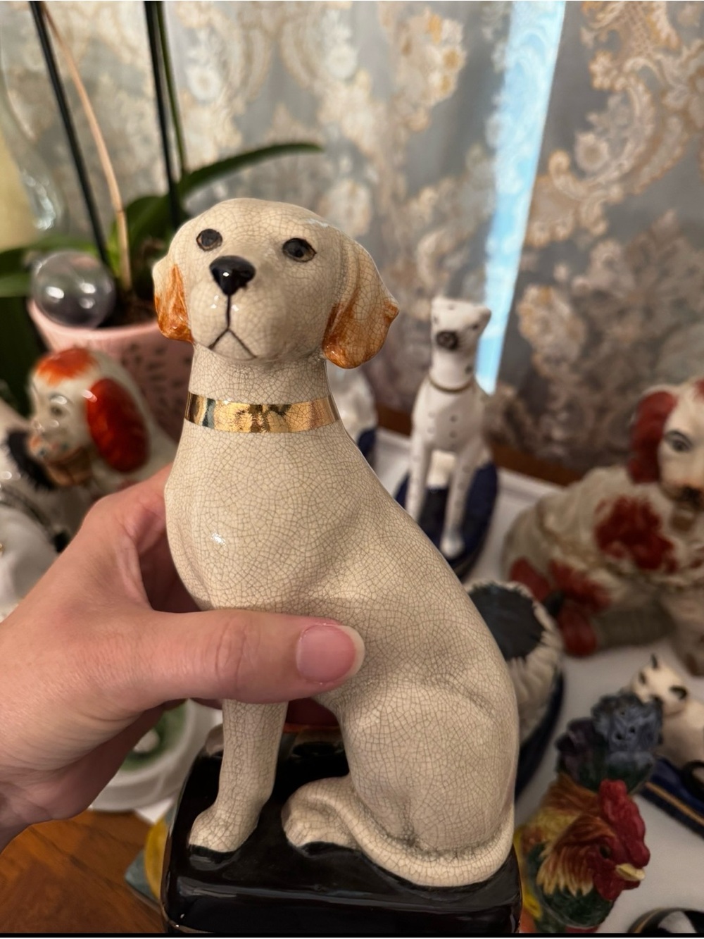 vintage crackle-glaze ceramic Labrador retriever figurine
